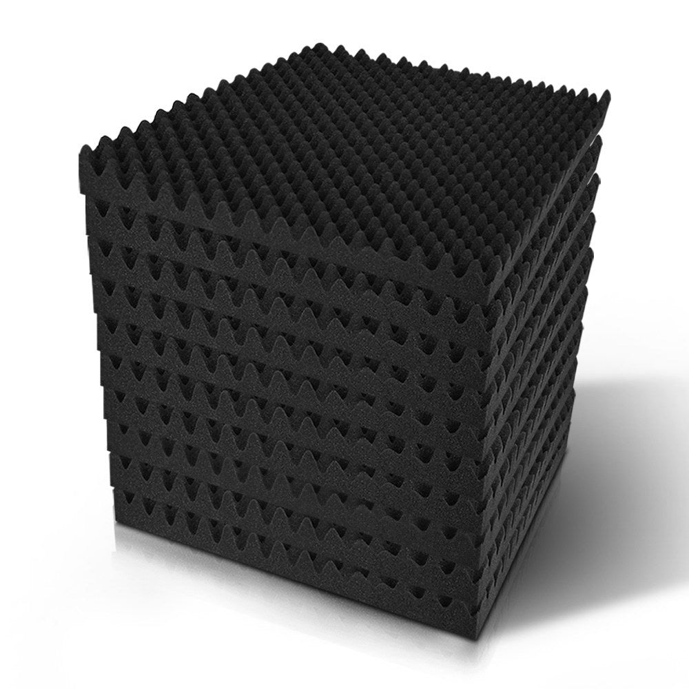 A set of 20 black Alpha Acoustic Foam Panels with an eggshell design, ideal for sound absorption in studios and home theatres.