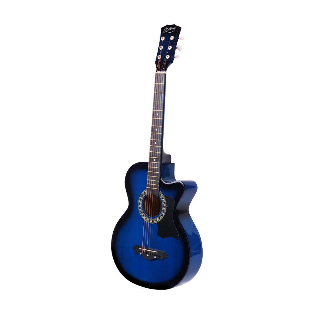 ALPHA 38 Inch Wooden Acoustic Guitar in vibrant blue color with a sleek design and cutaway body.