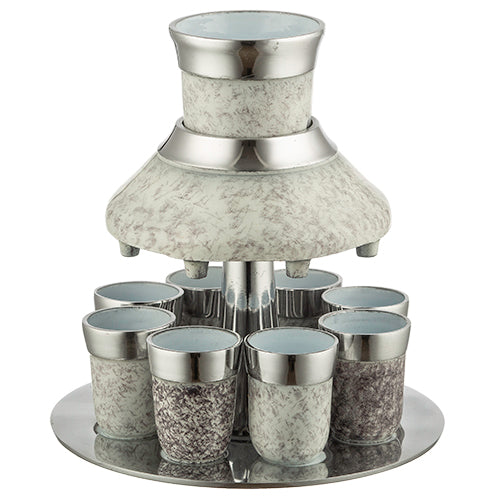 Aluminium wine divider with 8 Kiddush cups, elegantly designed in pearl finish, standing at 21cm height.