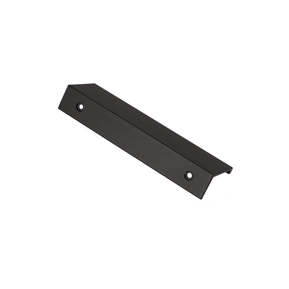 Sleek black aluminum kitchen cabinet bar handle with modern design and laser edging, perfect for contemporary kitchens.