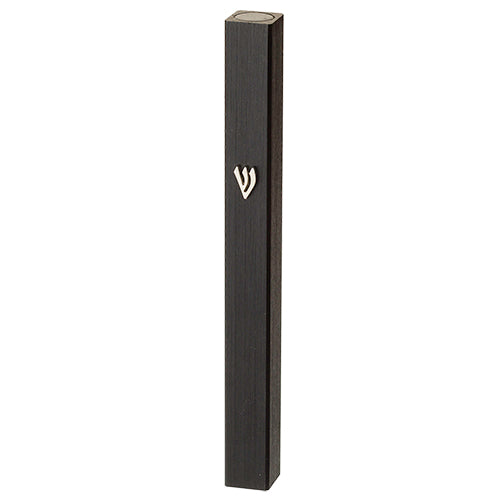 Elegant black aluminum mezuzah, 10 cm in size, designed for doorways.