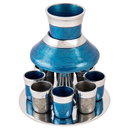 Aluminum wine divider featuring 8 small cups in blue and grey, elegantly designed for stylish serving.