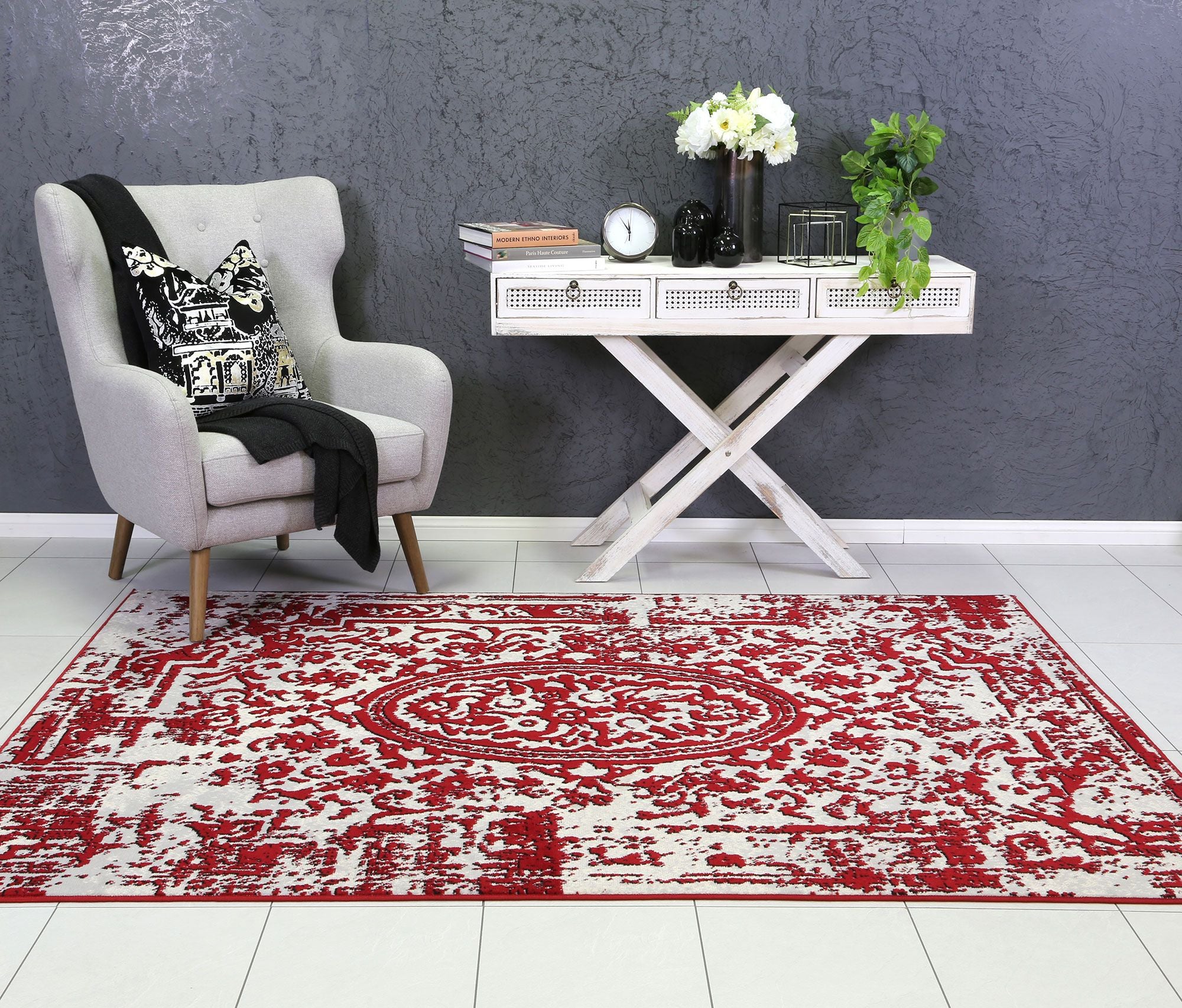 Allure Classic Vintage Red Rug measuring 80x300 cm, featuring a rich red color and intricate vintage design, perfect for enhancing indoor spaces.