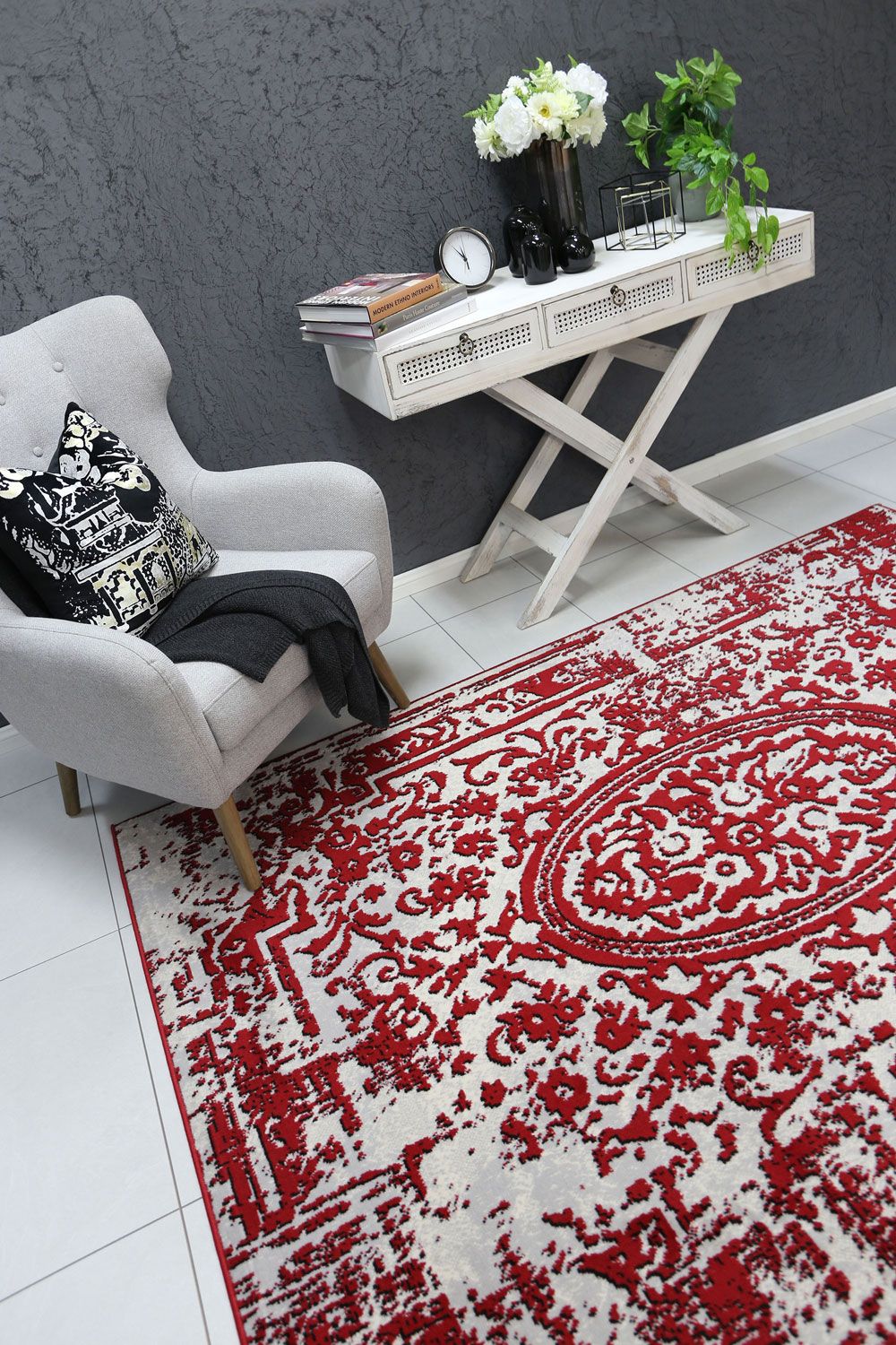 Allure Classic Vintage Red Rug measuring 80x300 cm, featuring a rich red color and intricate vintage design, perfect for enhancing indoor spaces.