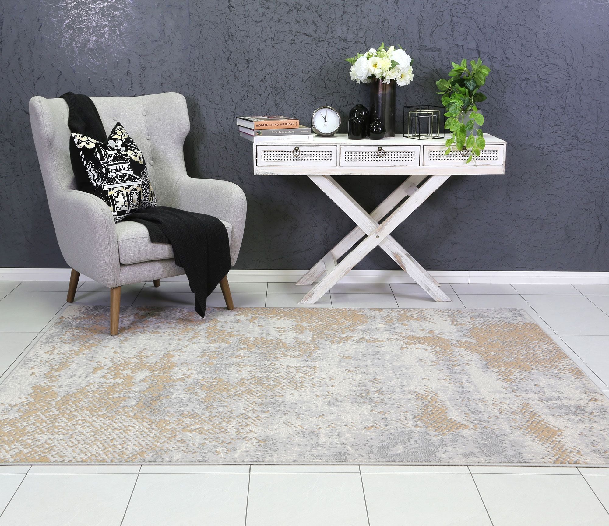 Allure Modern Abstract Beige Rug, 160x220 cm, featuring a contemporary abstract design with soft beige tones, perfect for indoor spaces.