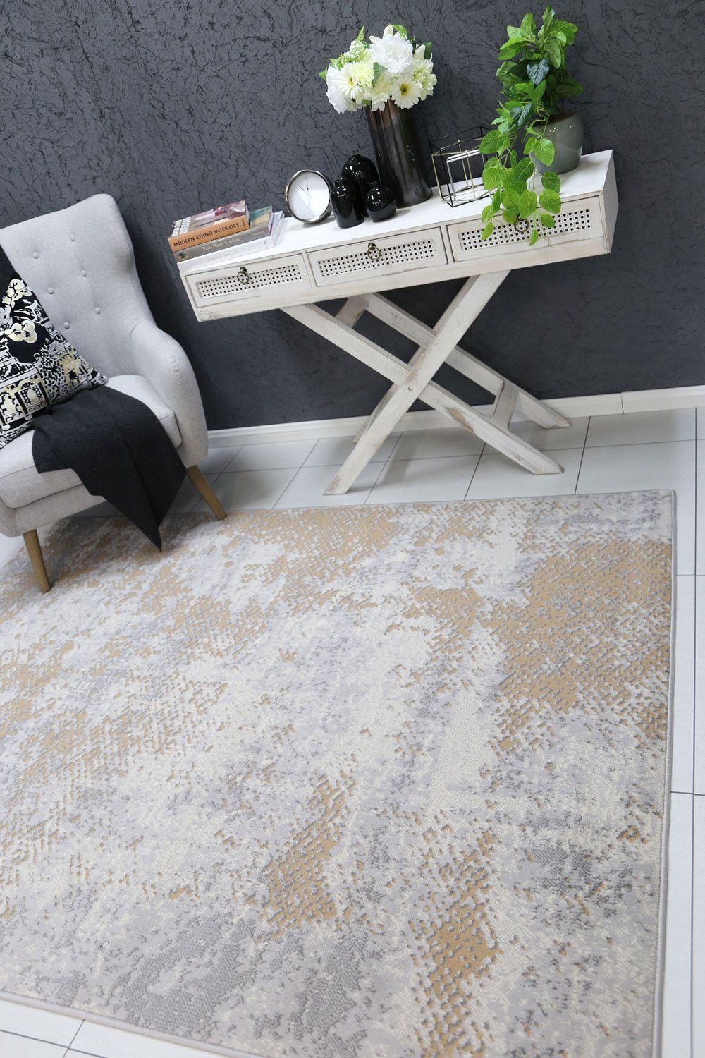 Allure Modern Abstract Beige Rug, 160x220 cm, featuring a contemporary abstract design with soft beige tones, perfect for indoor spaces.