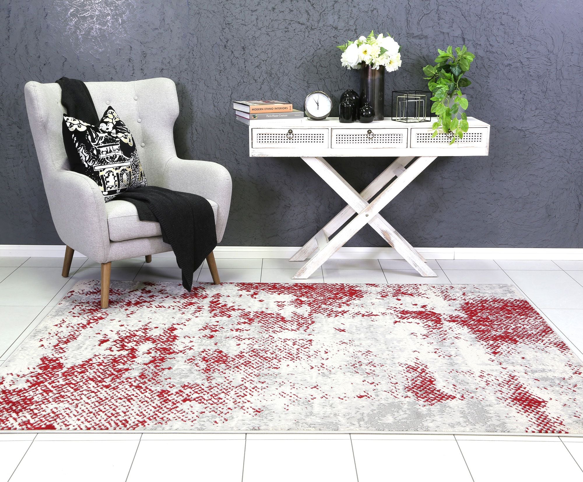 Allure Modern Abstract Red Rug measuring 160x220 cm, featuring a vibrant abstract design with a soft texture, perfect for indoor spaces.