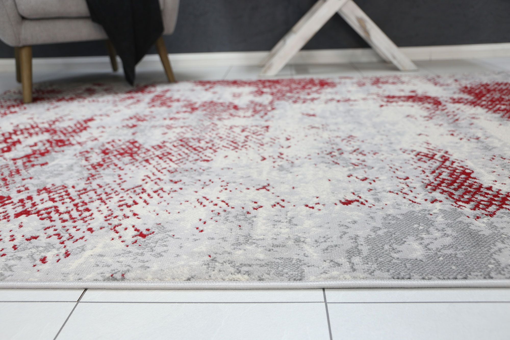 Allure Modern Abstract Red Rug measuring 160x220 cm, featuring a vibrant abstract design with a soft texture, perfect for indoor spaces.