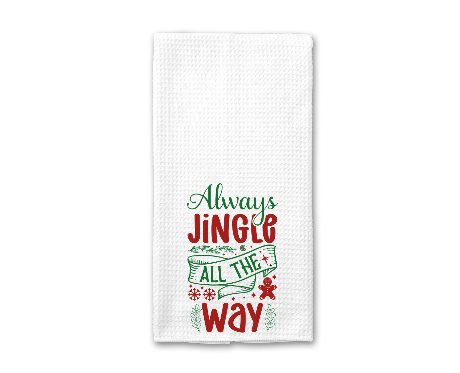 Always Jingle All The Way Kitchen Towel featuring festive design, made of absorbent microfiber, ideal for kitchen use.