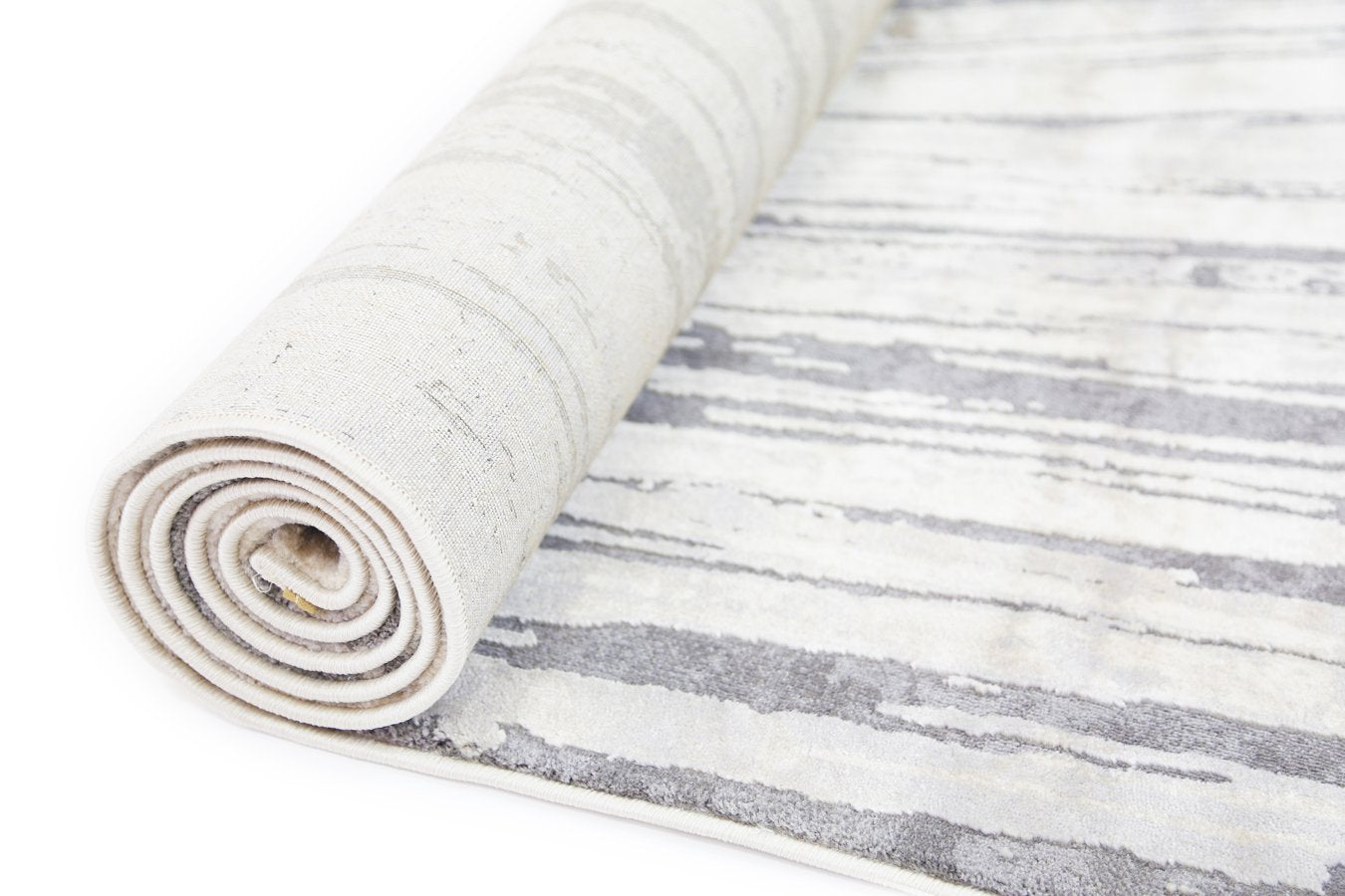 Alyssum Grey Beige Textured Swirl Rug, 240x330 cm, showcasing elegant swirl patterns and soft fibers.