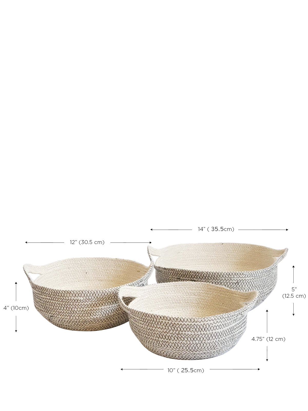 Amari Fruit Bowl in black with off-white jute, handwoven and featuring elegant stitching, perfect for fruit or decorative use.