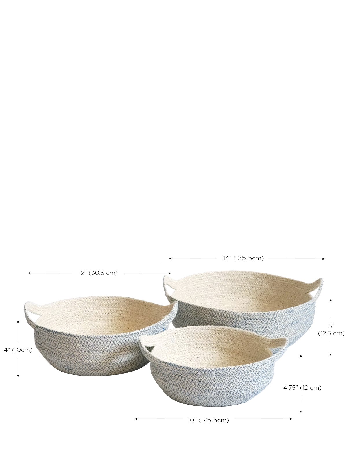 Amari Fruit Bowl in blue stitching, handwoven jute basket, stylish and eco-friendly storage solution.