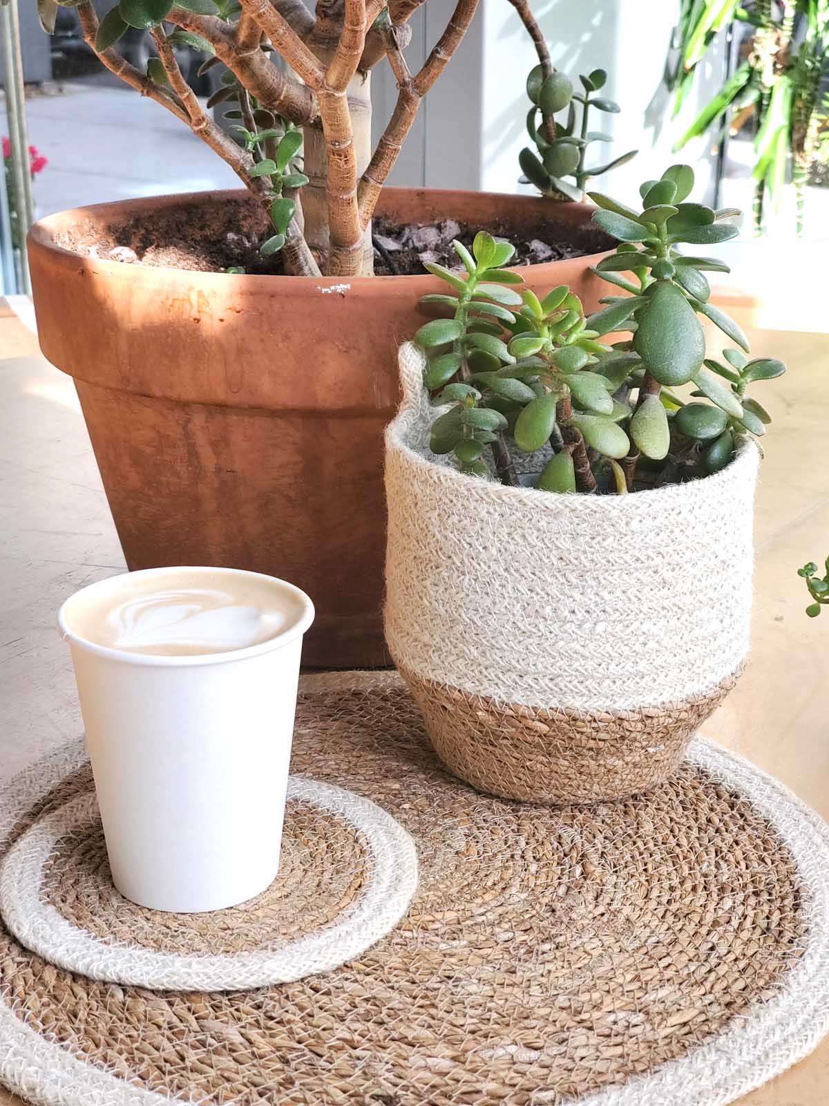 Amari Loop Bin in natural jute and seagrass, showcasing its round shape and off-white color, perfect for stylish storage.