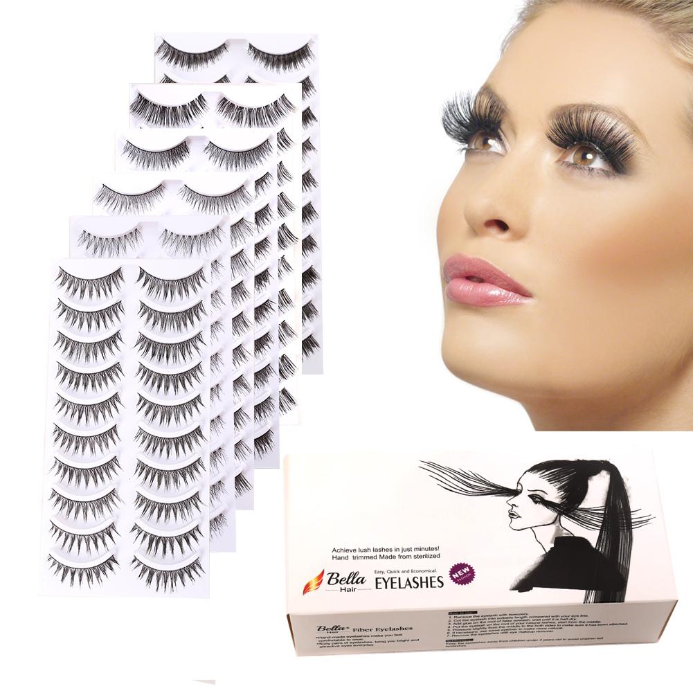 A box containing 60 pairs of beautiful synthetic eyelashes, showcasing various styles and curls, perfect for enhancing eye makeup.