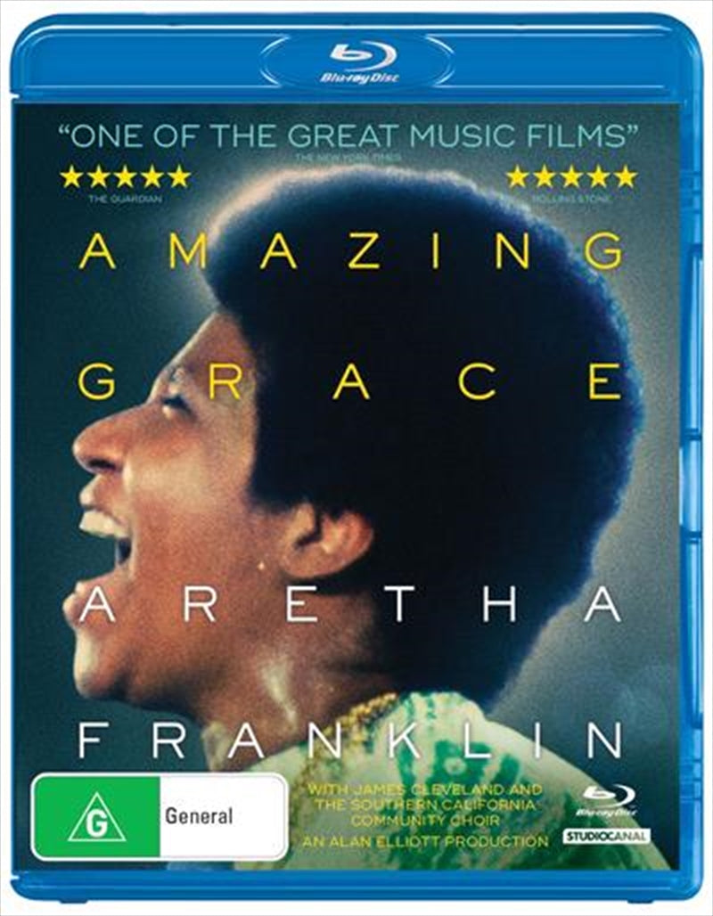 Aretha Franklin performing live with a choir at New Bethel Baptist Church in 1972, captured in Amazing Grace Blu-ray.