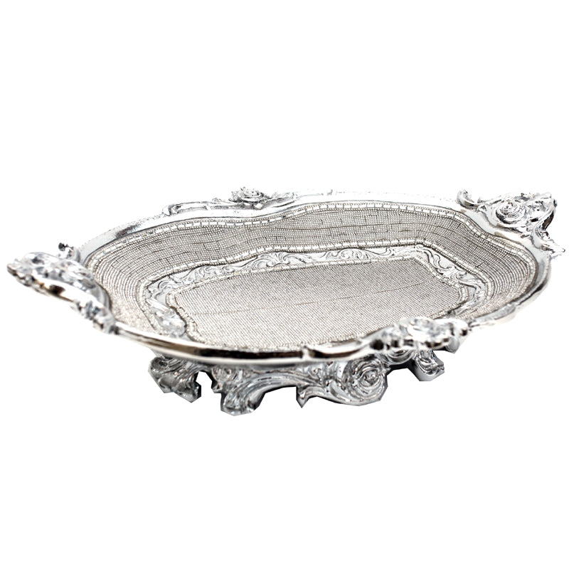 Ambrose Chrome Plated Ceramic Plate with Crystal Embellishments, elegantly designed for home decor.