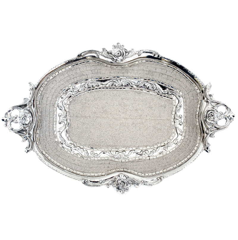 Ambrose Chrome Plated Ceramic Plate with Crystal Embellishments, elegantly designed for home decor.