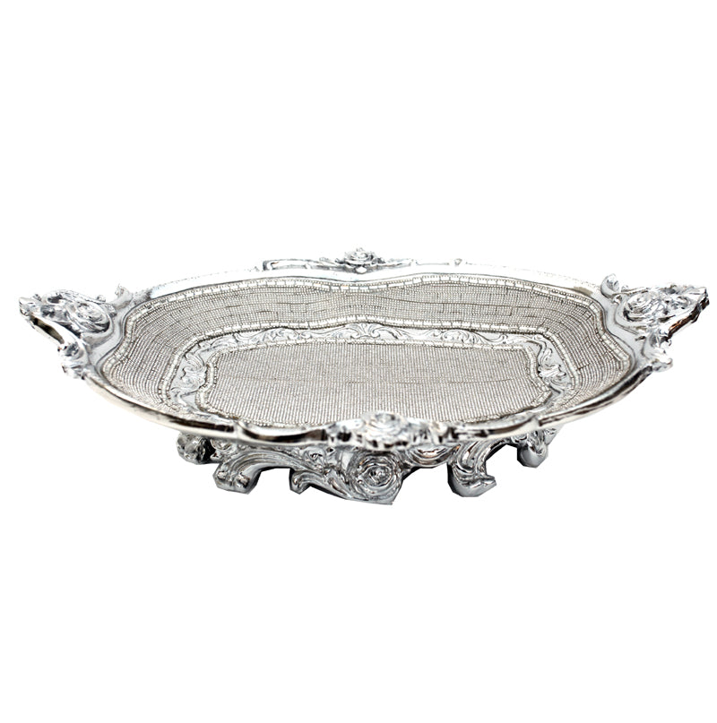 Ambrose Chrome Plated Ceramic Plate with Crystal Embellishments, elegantly designed for home decor.