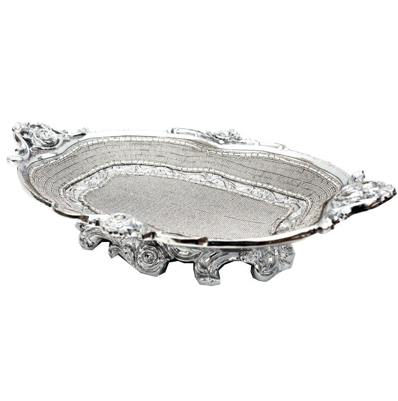 Ambrose Chrome Plated Ceramic Plate with Crystal Embellishments, elegantly designed for home decor.