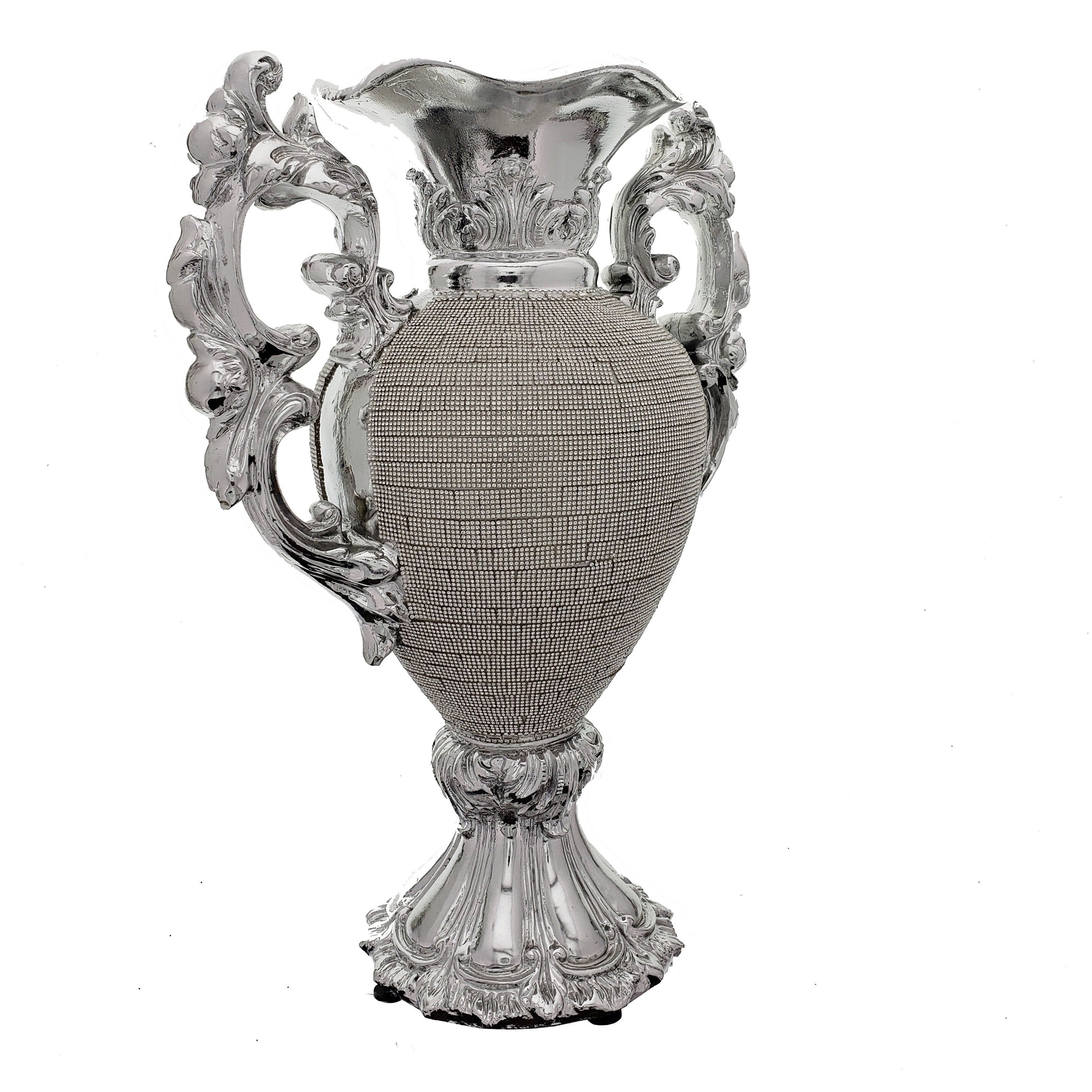 Ambrose Chrome Plated Ceramic Vase with Crystal Embellishments, showcasing its elegant design and shiny finish.