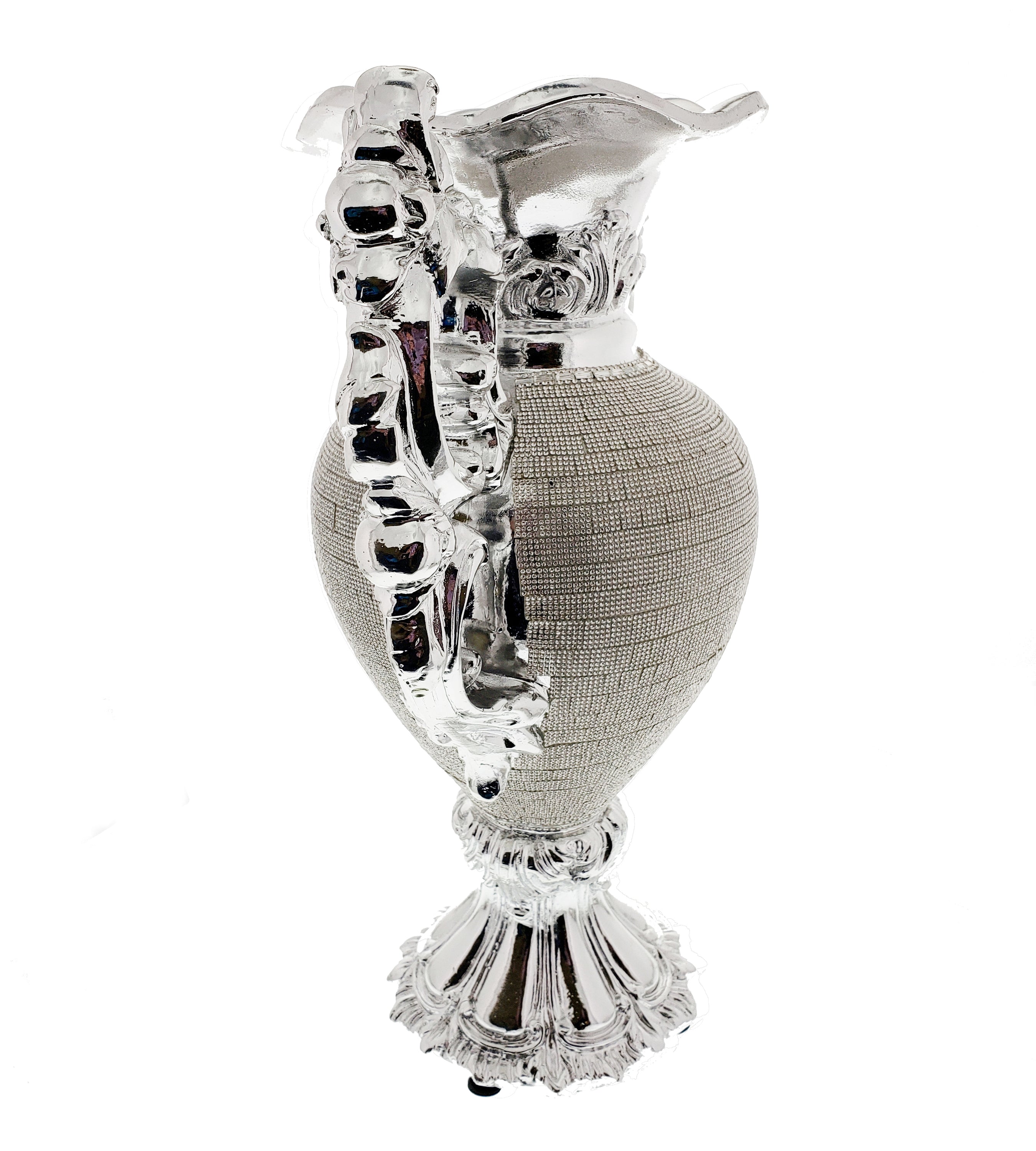 Ambrose Chrome Plated Ceramic Vase with Crystal Embellishments, showcasing its elegant design and shiny finish.