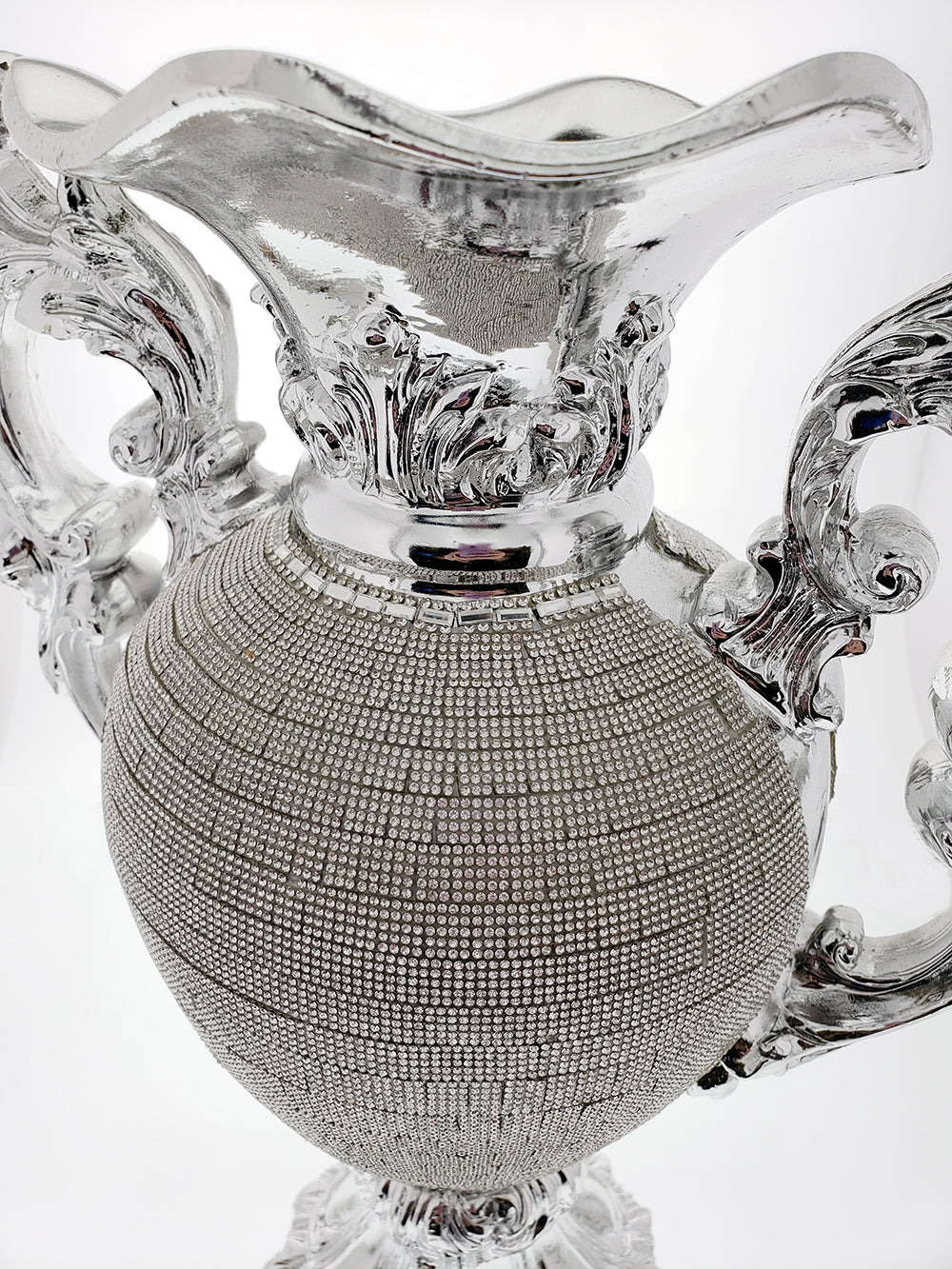 Ambrose Chrome Plated Ceramic Vase with Crystal Embellishments, showcasing its elegant design and shiny finish.