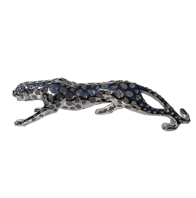 Ambrose Diamond Encrusted Chrome Plated Panther figurine showcasing its elegant design and crystal embellishments.