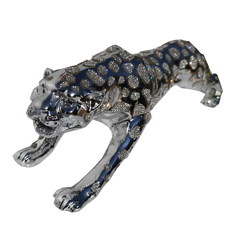 Ambrose Diamond Encrusted Chrome Plated Panther figurine showcasing its elegant design and crystal embellishments.