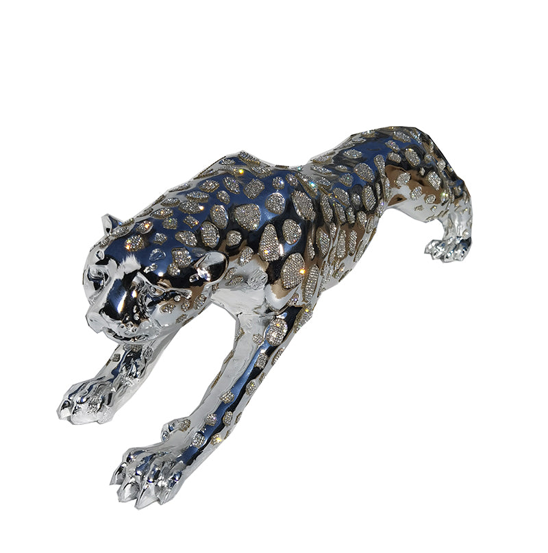 Ambrose Diamond Encrusted Chrome Plated Panther figurine showcasing its elegant design and crystal embellishments.