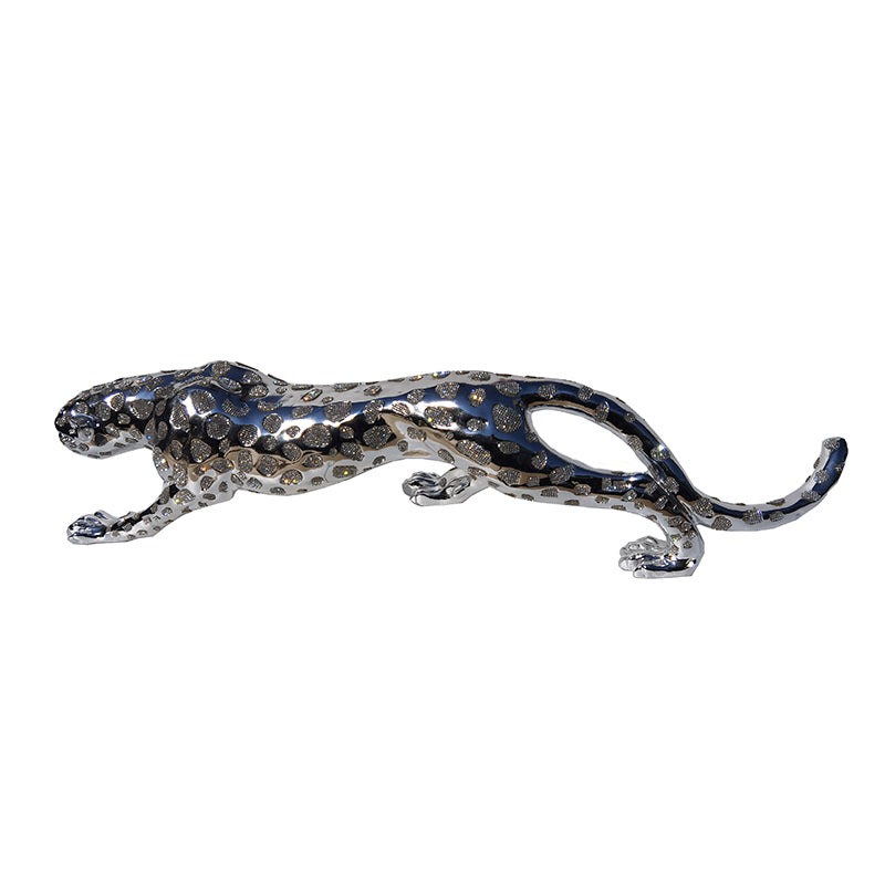 Ambrose Diamond Encrusted Chrome Plated Panther figurine showcasing its elegant design and crystal embellishments.