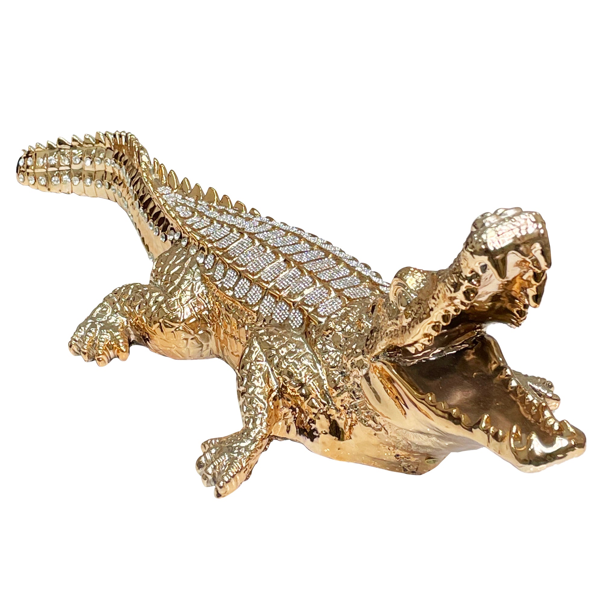 Ambrose Diamond Encrusted Gold Plated Crocodile figurine with crystal embellishments, showcasing luxury and elegance.