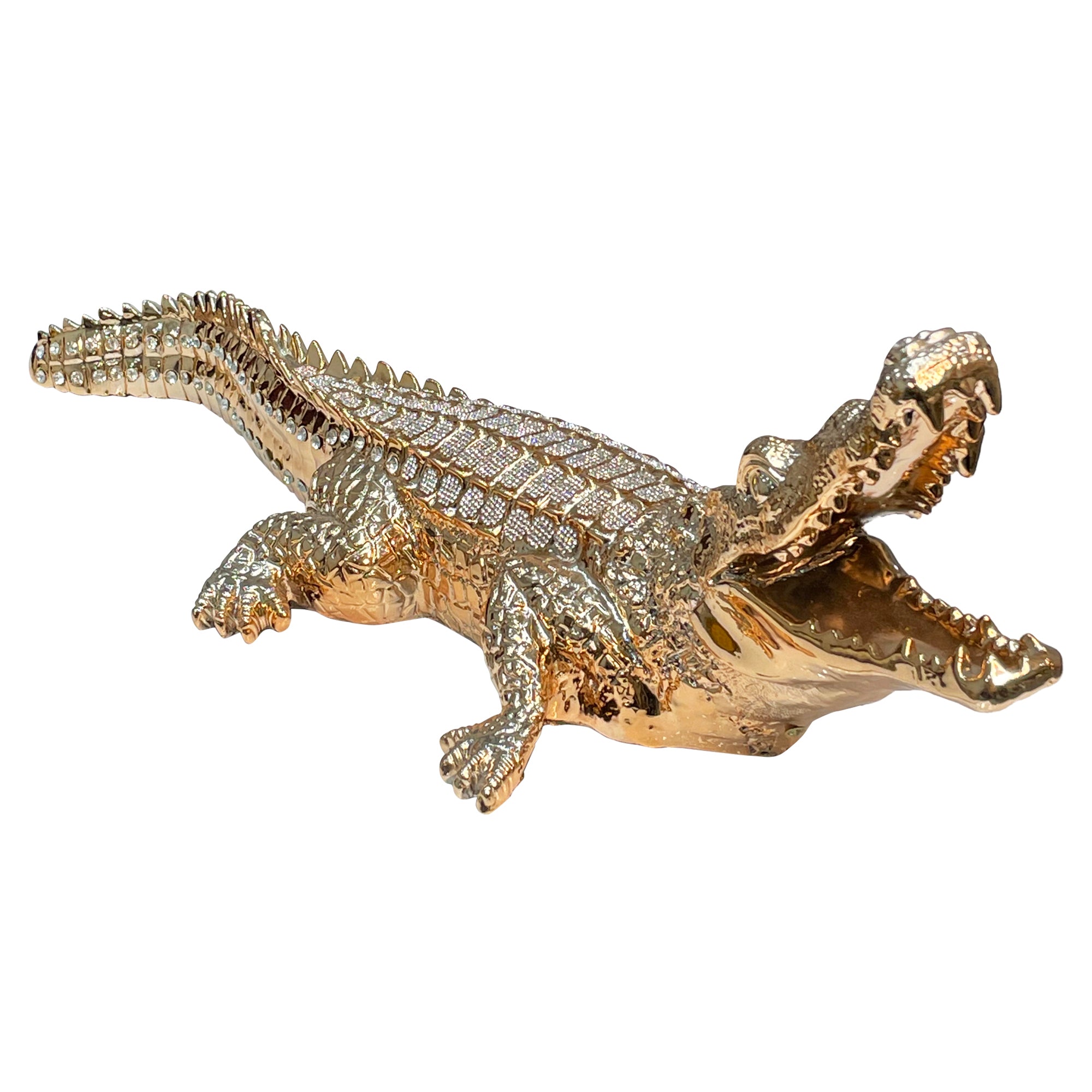 Ambrose Diamond Encrusted Gold Plated Crocodile figurine with crystal embellishments, showcasing luxury and elegance.