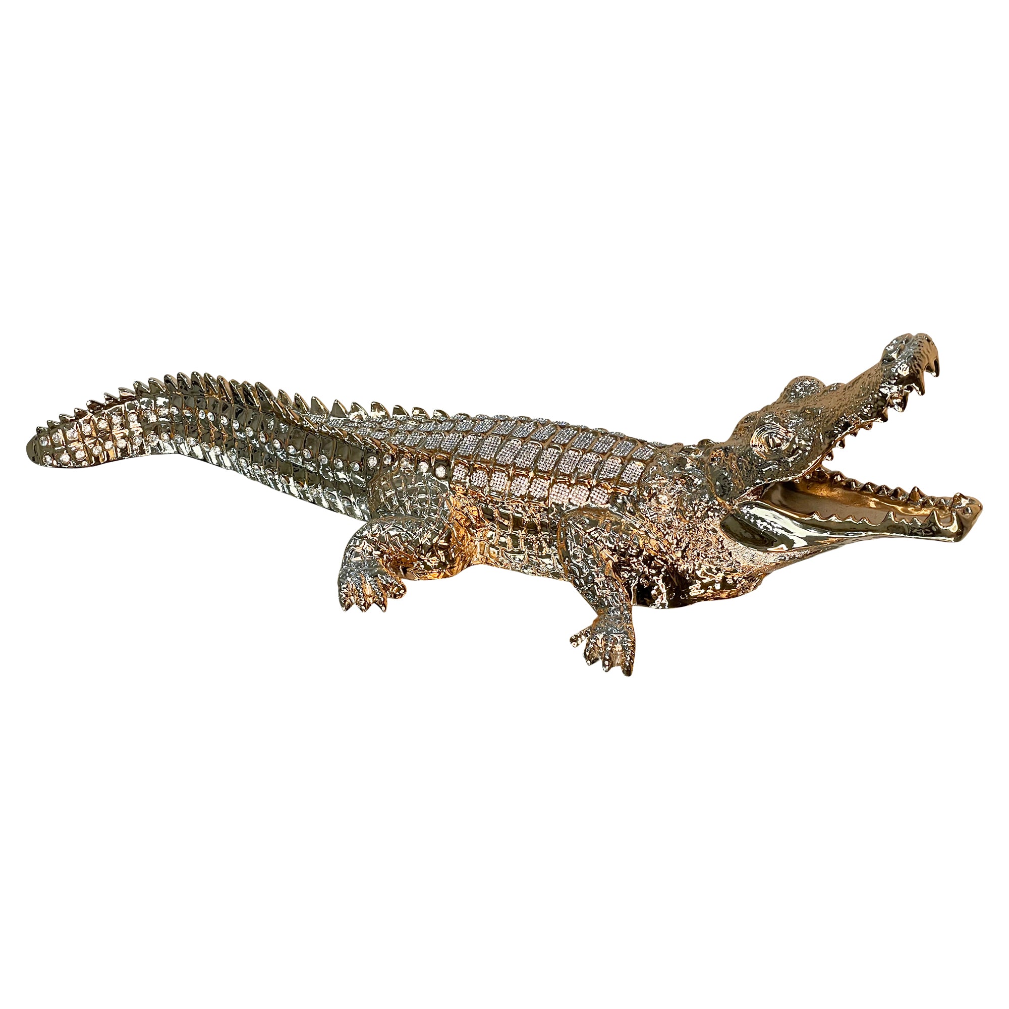 Ambrose Diamond Encrusted Gold Plated Crocodile figurine with crystal embellishments, showcasing luxury and elegance.