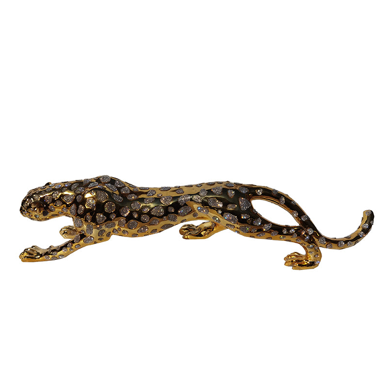 Ambrose Diamond Encrusted Gold Plated Panther figurine, showcasing intricate details and luxurious gold finish.