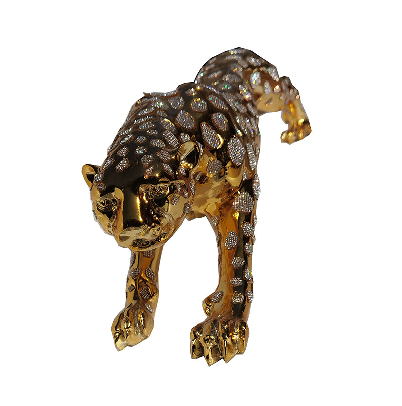 Ambrose Diamond Encrusted Gold Plated Panther figurine, showcasing intricate details and luxurious gold finish.