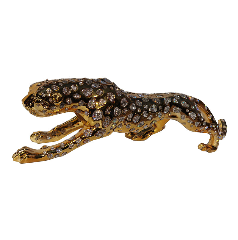 Ambrose Diamond Encrusted Gold Plated Panther figurine, showcasing intricate details and luxurious gold finish.