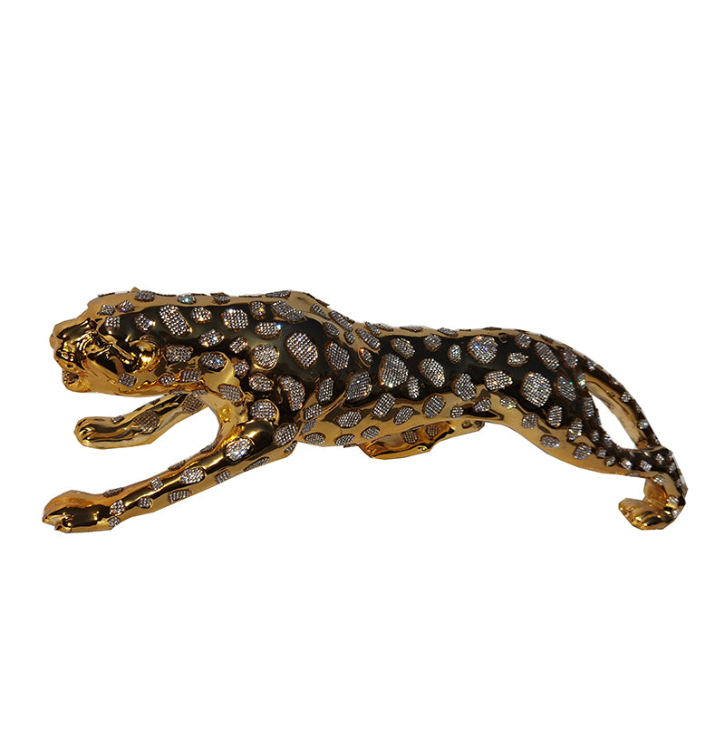 Ambrose Diamond Encrusted Gold Plated Panther figurine, showcasing intricate details and luxurious gold finish.