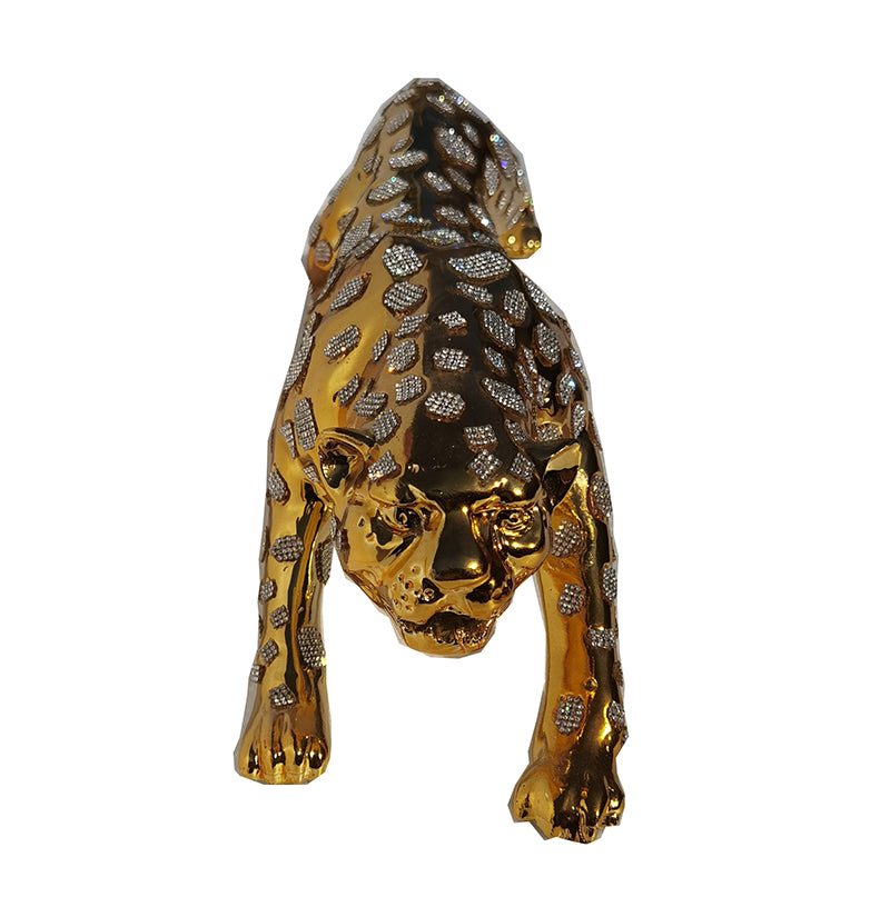 Ambrose Diamond Encrusted Gold Plated Panther figurine, showcasing intricate details and luxurious gold finish.