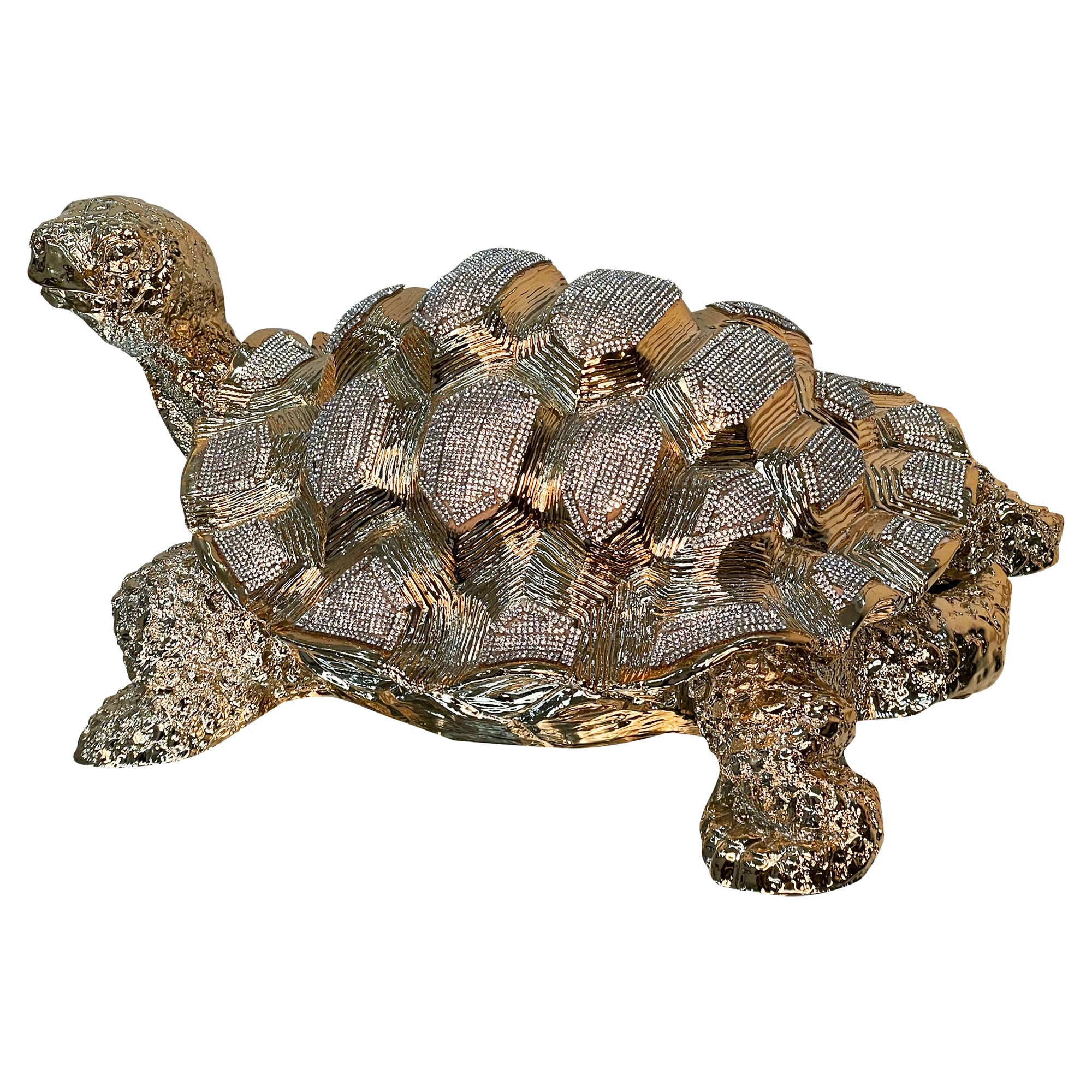 Ambrose Diamond Encrusted Gold Plated Turtle figurine with crystal embellishments, showcasing its elegant design and gold-plated finish.