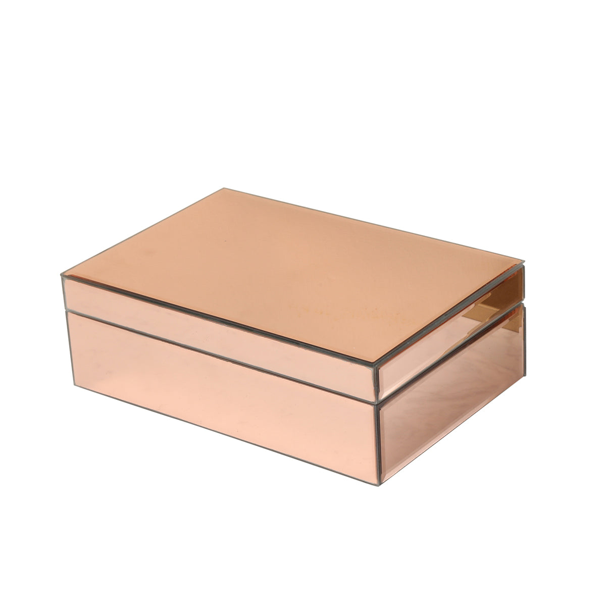 Ambrose Exquisite Rose Gold Glass Jewelry Box with dividers, elegantly designed for jewelry organization.