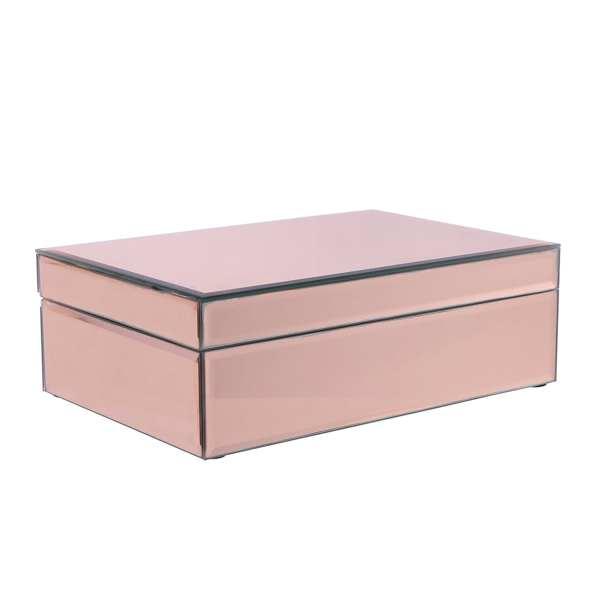 Ambrose Exquisite Rose Gold Glass Jewelry Box with dividers, elegantly designed for jewelry organization.