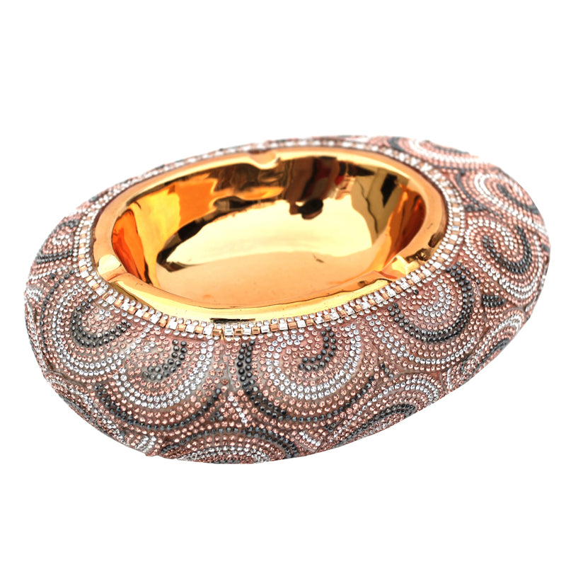 Ambrose Gold Plated Crystal Embellished Ceramic Ashtray showcasing its luxurious design and crystal details.