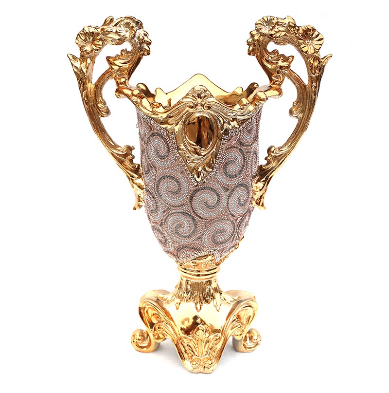 Ambrose Gold Plated Crystal Embellished Ceramic Vase showcasing elegant design and crystal details.