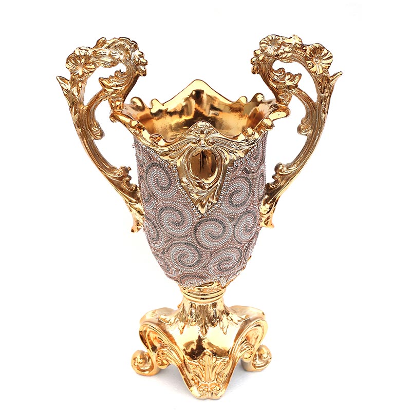 Ambrose Gold Plated Crystal Embellished Ceramic Vase showcasing elegant design and crystal details.