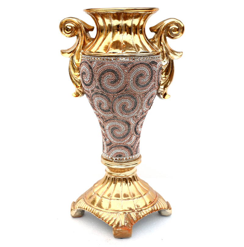 Ambrose Gold Plated Ceramic Vase with Crystal Embellishments, elegantly designed for home decor.