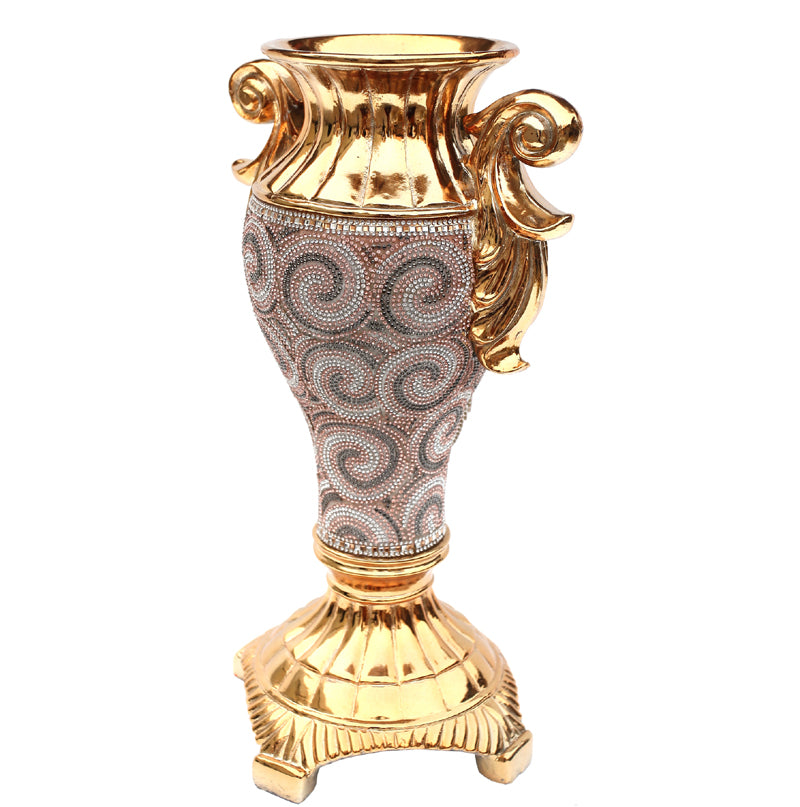 Ambrose Gold Plated Ceramic Vase with Crystal Embellishments, elegantly designed for home decor.