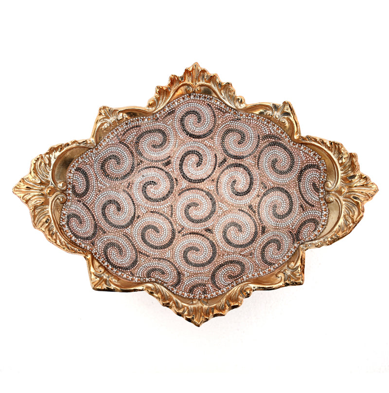 Ambrose Gold Plated Crystal Embellished Floral Ceramic Plate showcasing intricate floral designs and sparkling crystals.