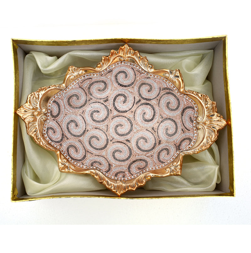 Ambrose Gold Plated Crystal Embellished Floral Ceramic Plate showcasing intricate floral designs and sparkling crystals.