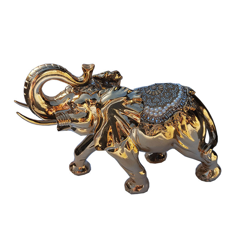 Ambrose Gold Plated Happy Elephant figurine with crystal embellishments, elegantly designed for home and office decor.