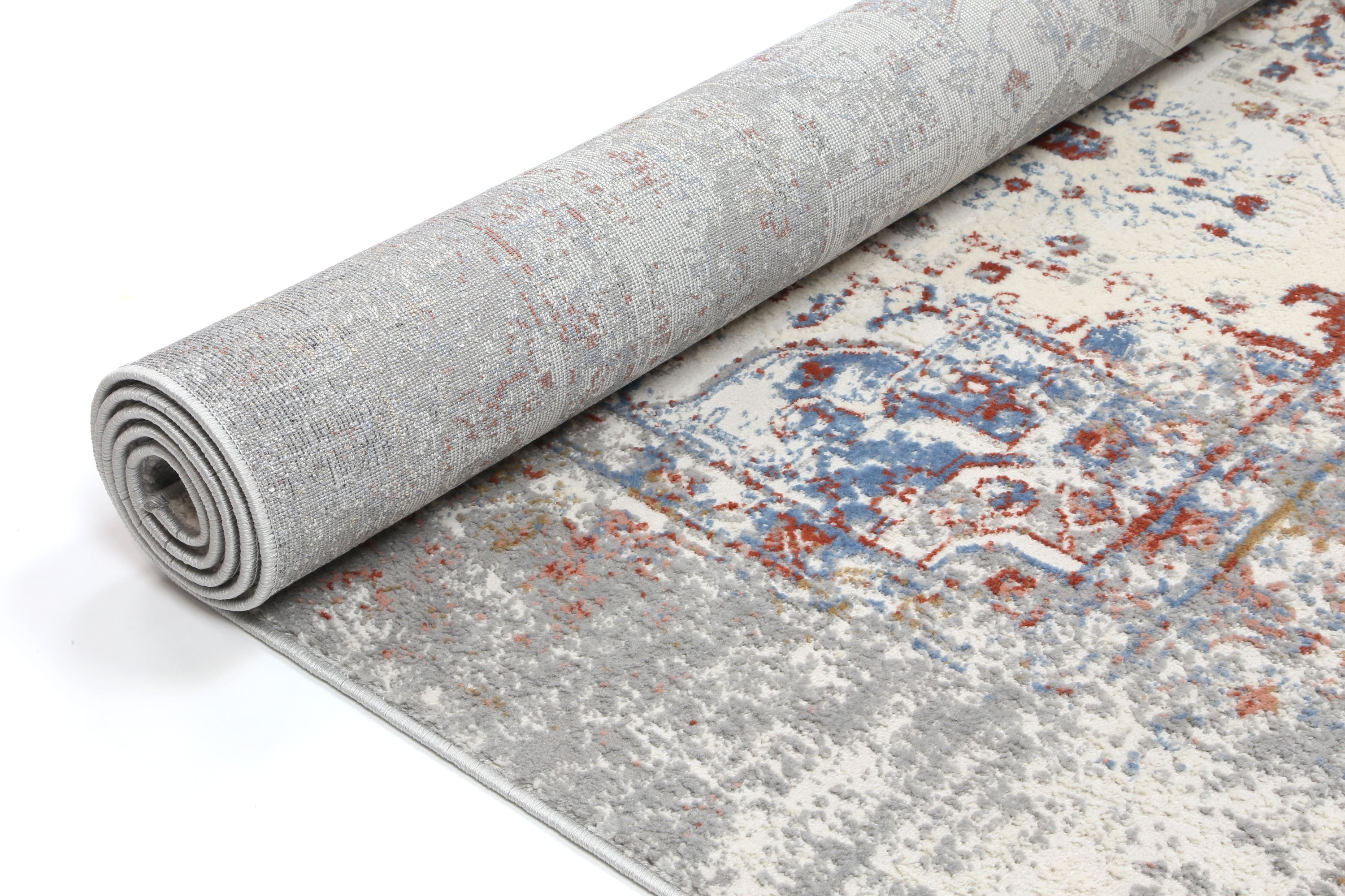 Amelia Grey Multi Contemporary Rug 160x230 cm featuring abstract designs in grey tones, perfect for modern home decor.